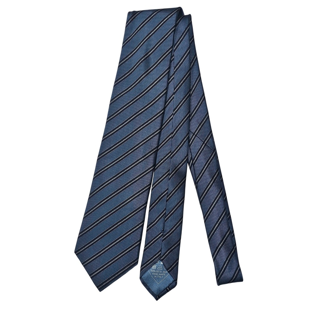 Brioni Blue Black Striped 100% Silk Necktie Hand Made in Italy‎ Classic EUC